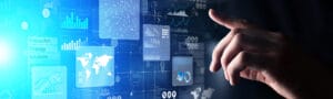 Business intelligence analyst dashboard on virtual screen Big data Graphs Charts