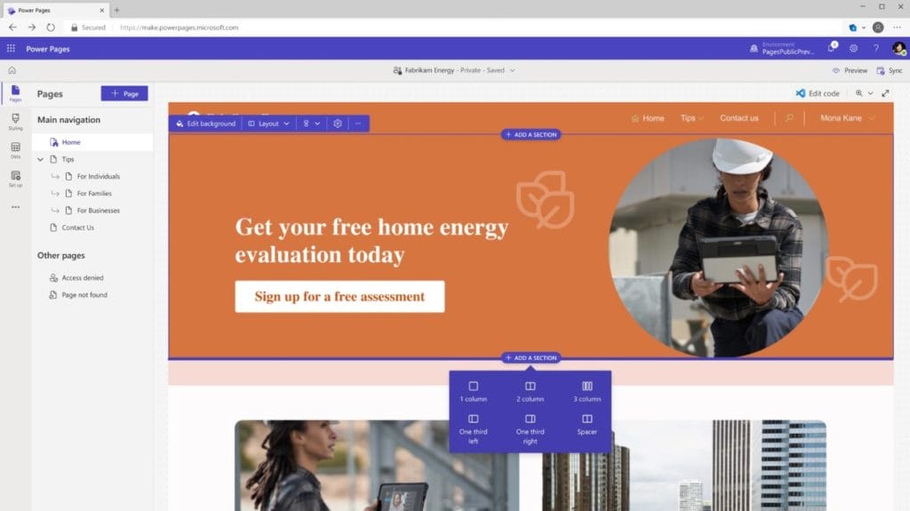 Microsoft Power Pages screens