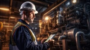 Smart industry havy digital factory production technology showing automation manufacturing process of the Industry 4.0 or 4th industrial revolution and IOT software to control operation.