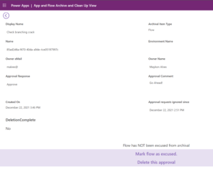 Figure 8 – App and Flow Archive and Clean Up view detail