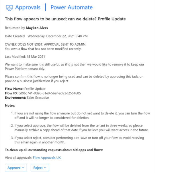 Figure 2 – Email Request Approval Message