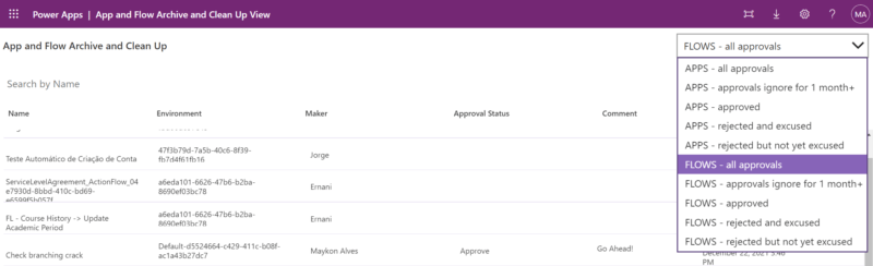 Figure 10 – App and Flow Archive and Clean Up view
