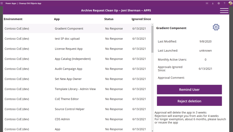 Figure 7 – Cleanup Old Objects App admin view – User apps