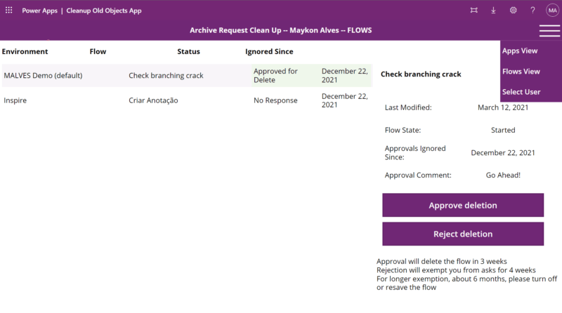Figure 9 – Cleanup Old Objects App users view