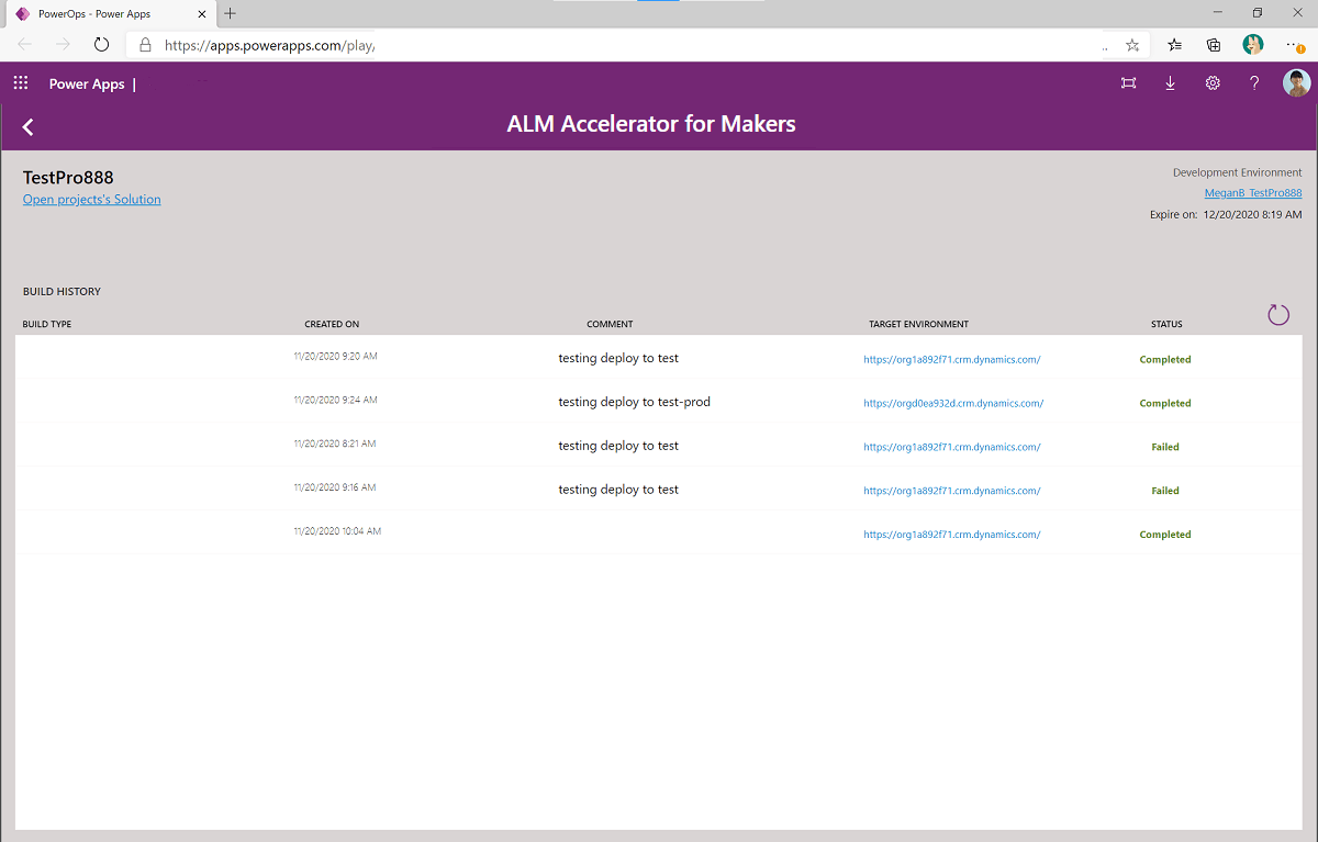 Figure 3 – Build History from project